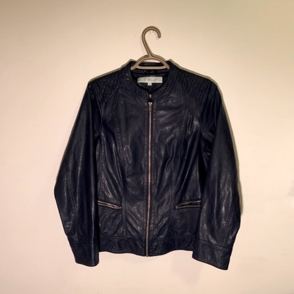 Cleo Navy Blue Faux Leather Jacket (M)